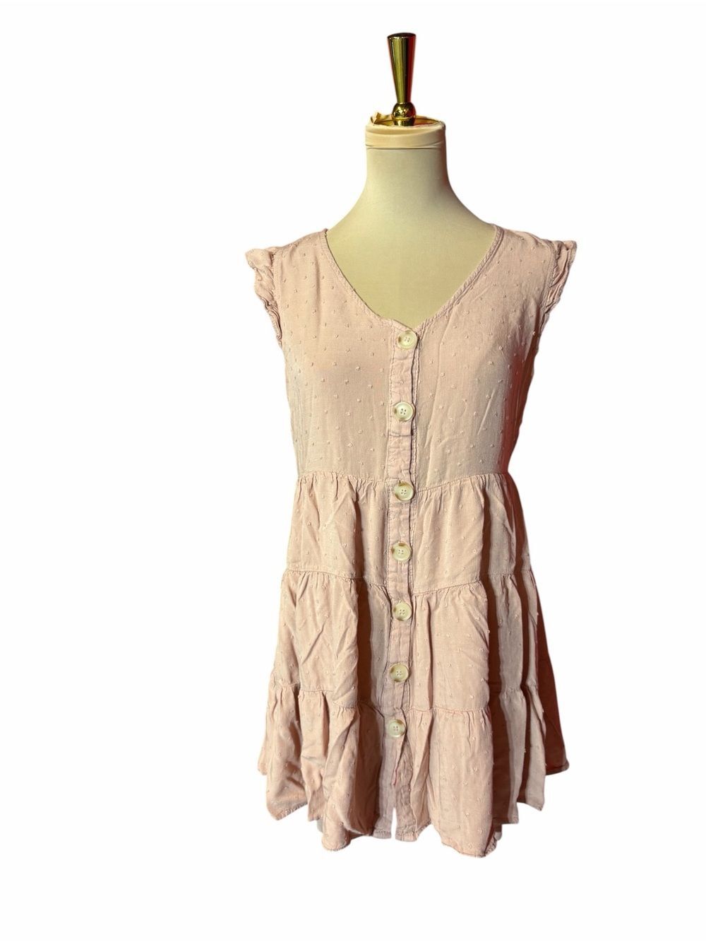 Sweet Wanderer Blush Pink Tiered Babydoll Tunic Button Front Top Size L